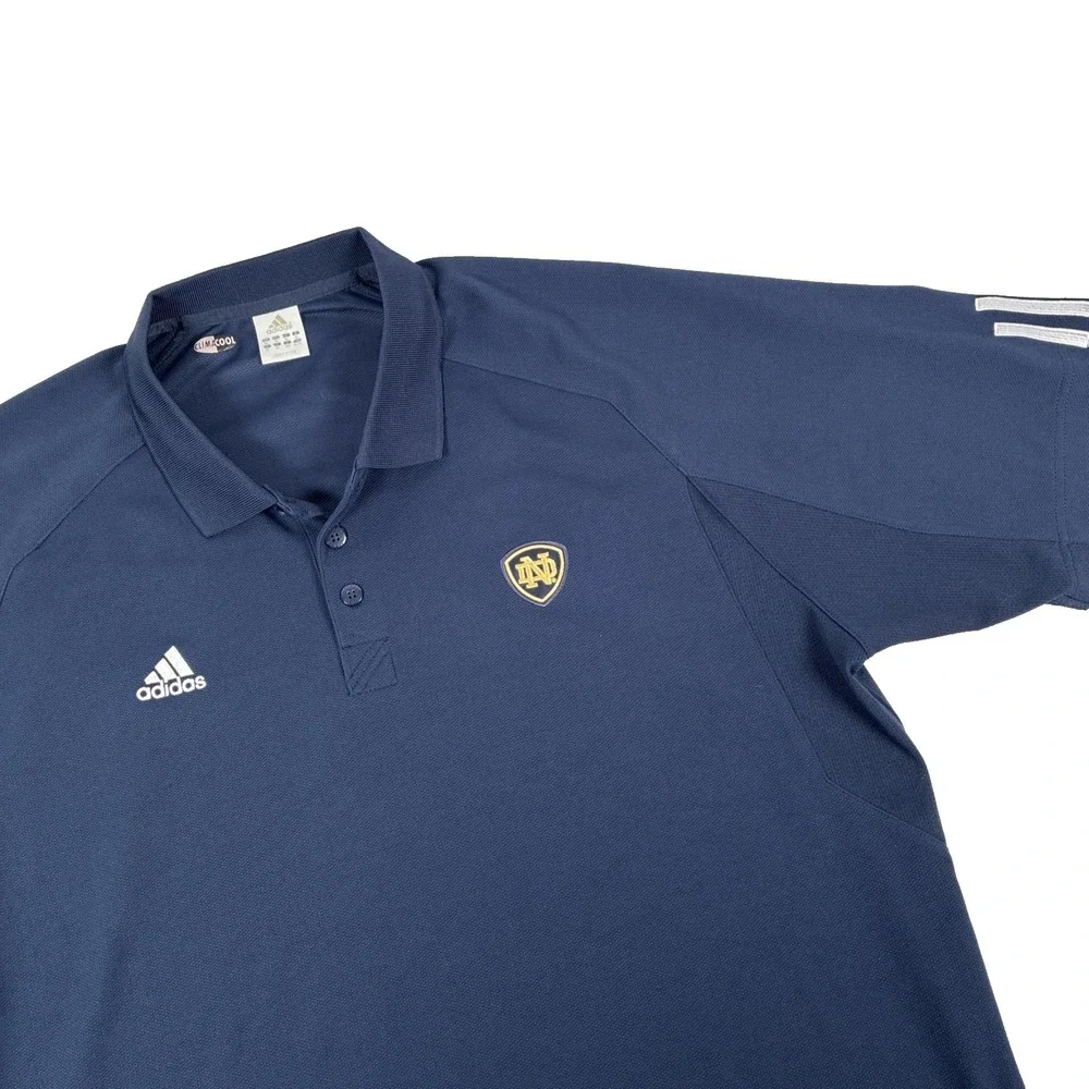 Vintage Mens Adidas Notre Dame Short Sleeve Polo Shirt Size XL Navy Blue